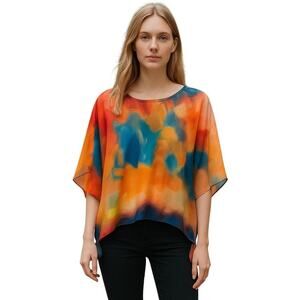 Jade Women’s Watercolor Sheer Short Sleeve Top One Size